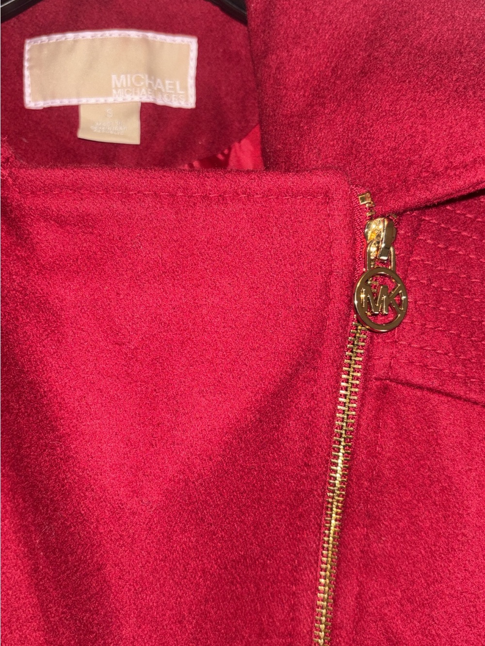Michael Kors Bright Red Wool-Blend Pea Coat with Gold Hardware